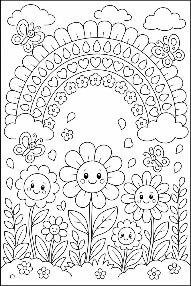 Cute Flower Rainbow Petals coloring page