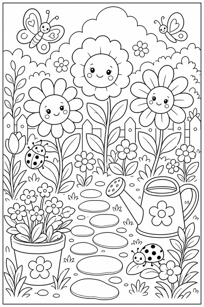 Cute Flower Tiny Garden coloring page
