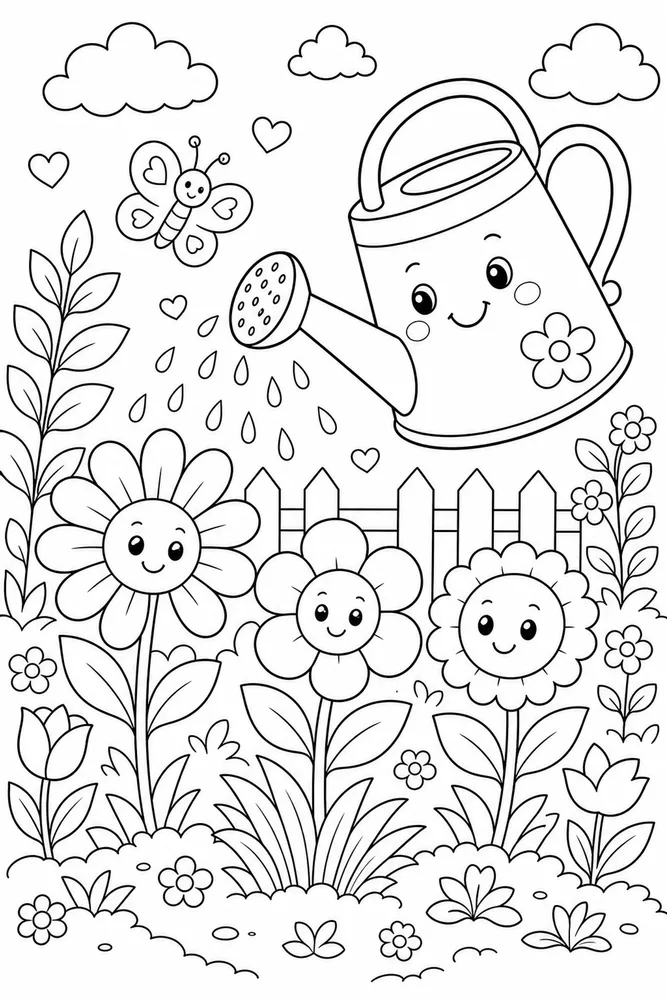 Cute Flower Watering Can coloring page