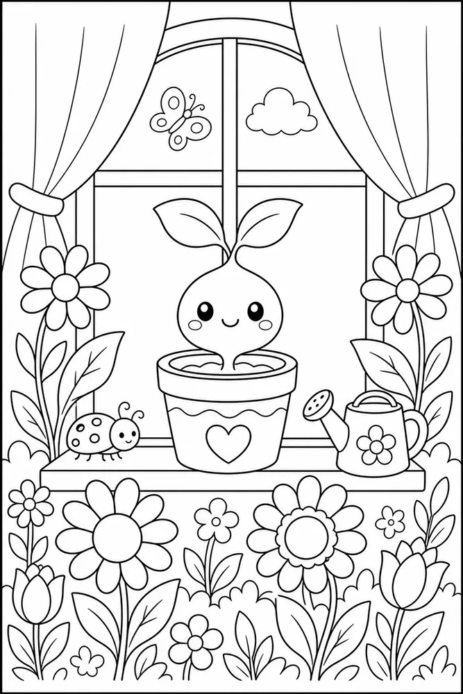 Cute Flower Window Sprout coloring page