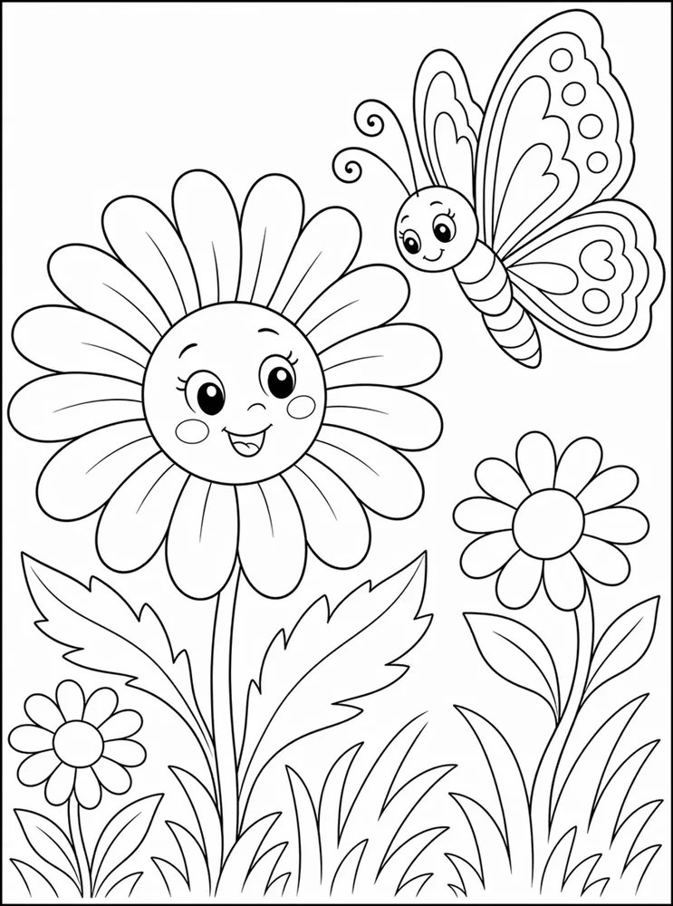 Daisy Flower Daisy And Butterfly coloring page