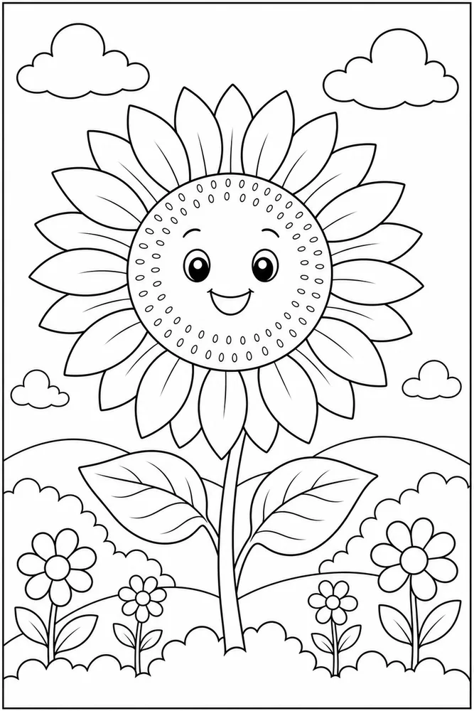 Easy Flower Big Sunflower coloring page