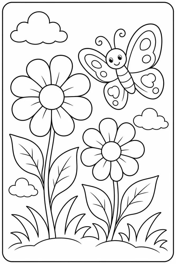 Easy Flower Butterfly Flower coloring page