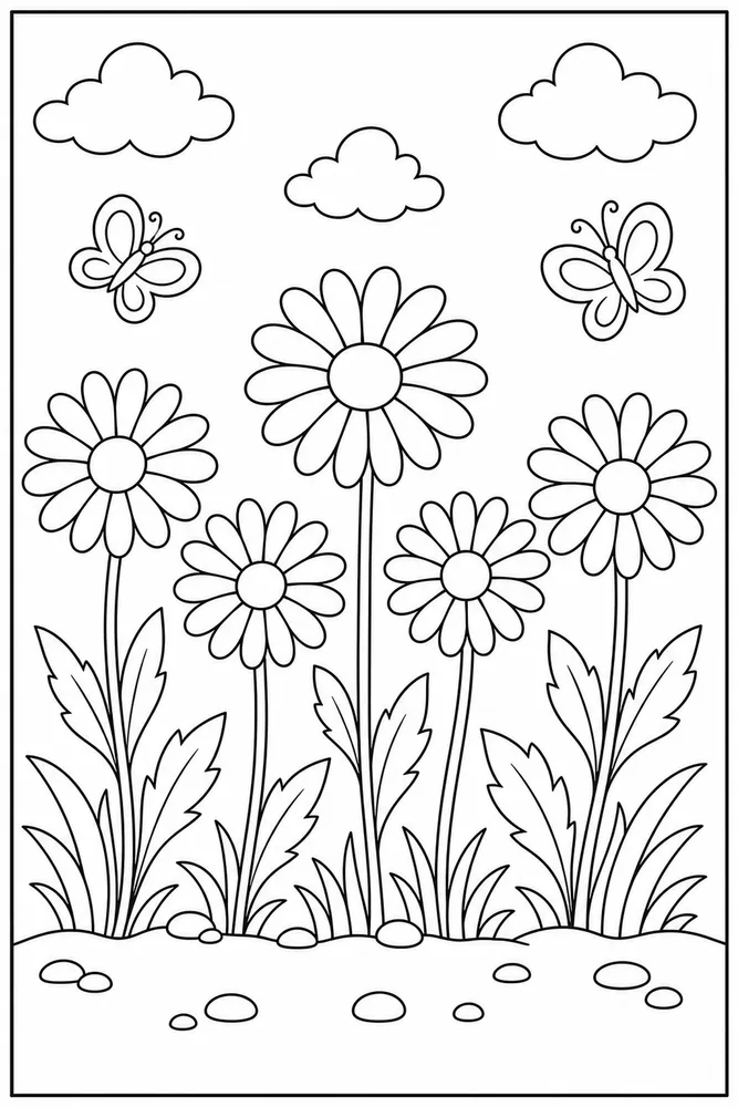 Easy Flower Daisy Row coloring page
