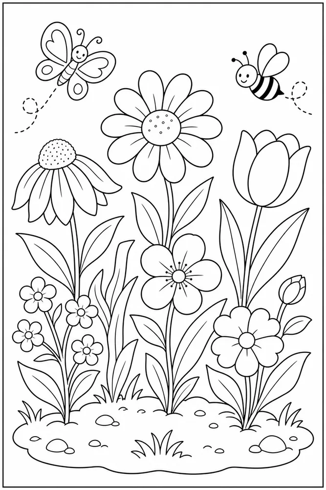 Easy Flower Garden Patch coloring page