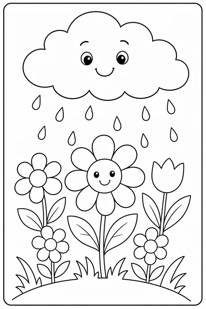 Easy Flower Rain Cloud Flower coloring page