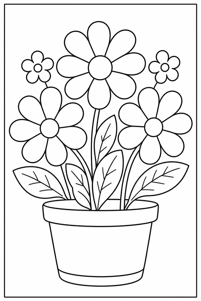 Easy Flower Simple Pot coloring page