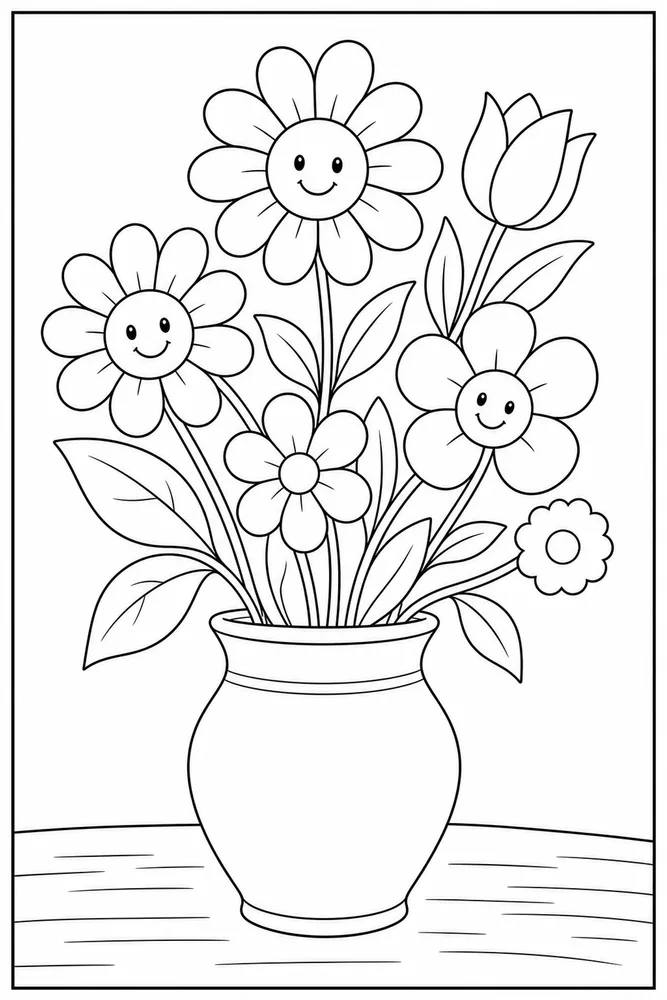 Easy Flower Simple Vase coloring page