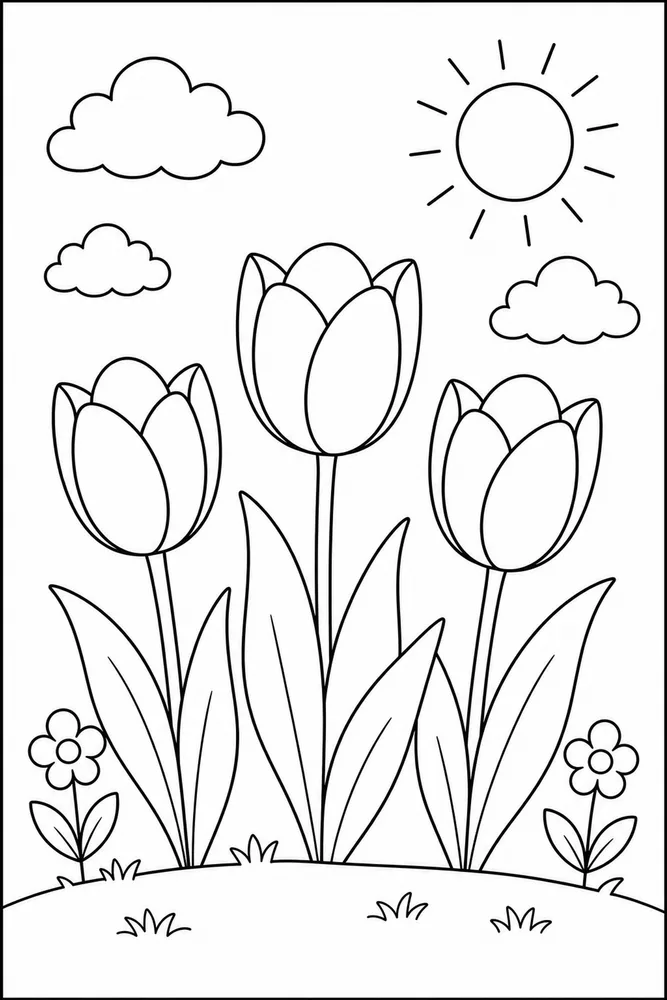 Easy Flower Three Tulips coloring page