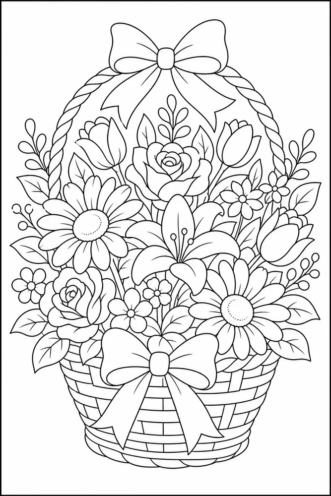 Flower Bouquet Basket Bouquet coloring page