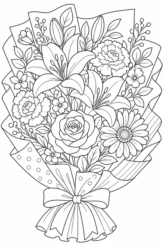 Flower Bouquet Paper Wrap Bouquet coloring page