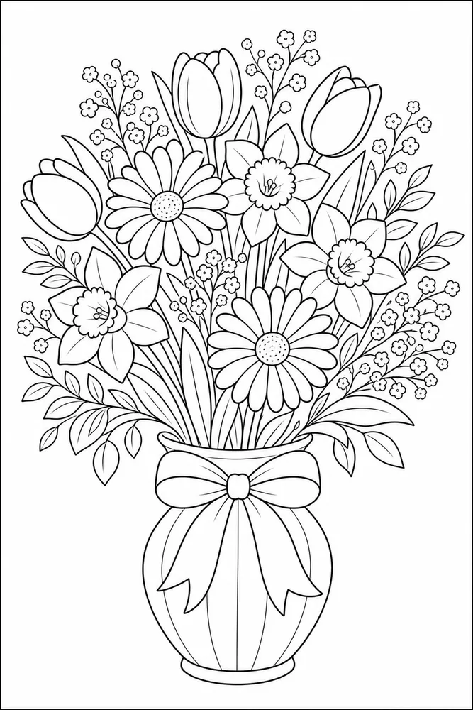 Flower Bouquet Spring Bunch coloring page