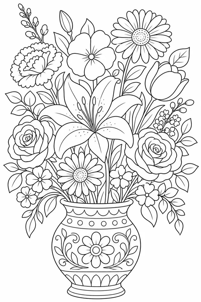 Flower Bouquet Vase Bouquet coloring page