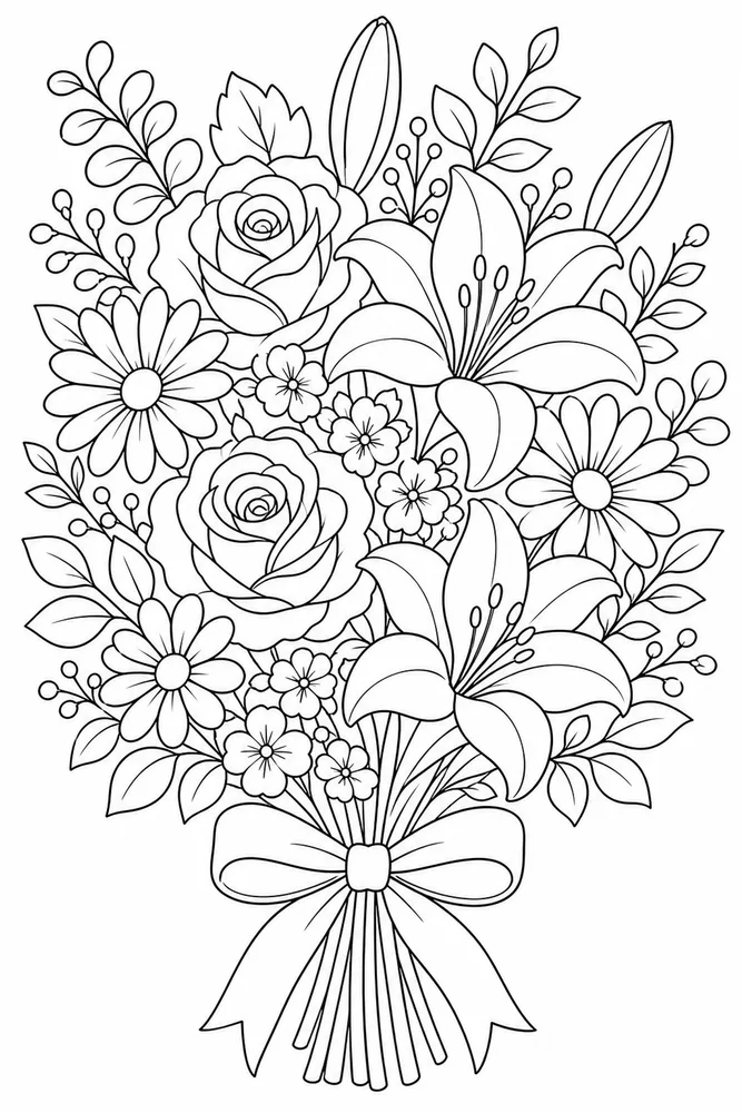 Flower Bouquet Wedding Style Bouquet No Text coloring page