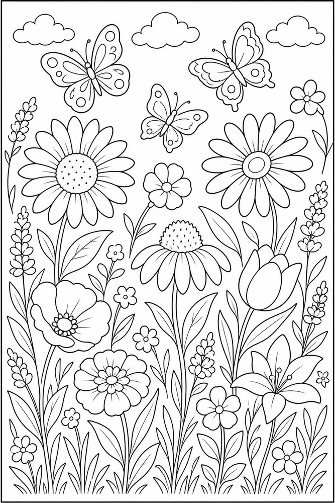 Flower Butterfly Meadow coloring page