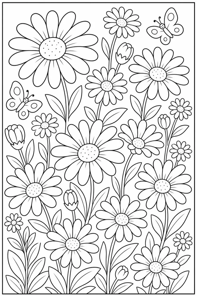 Flower Daisy Patch printable flower coloring page for kids