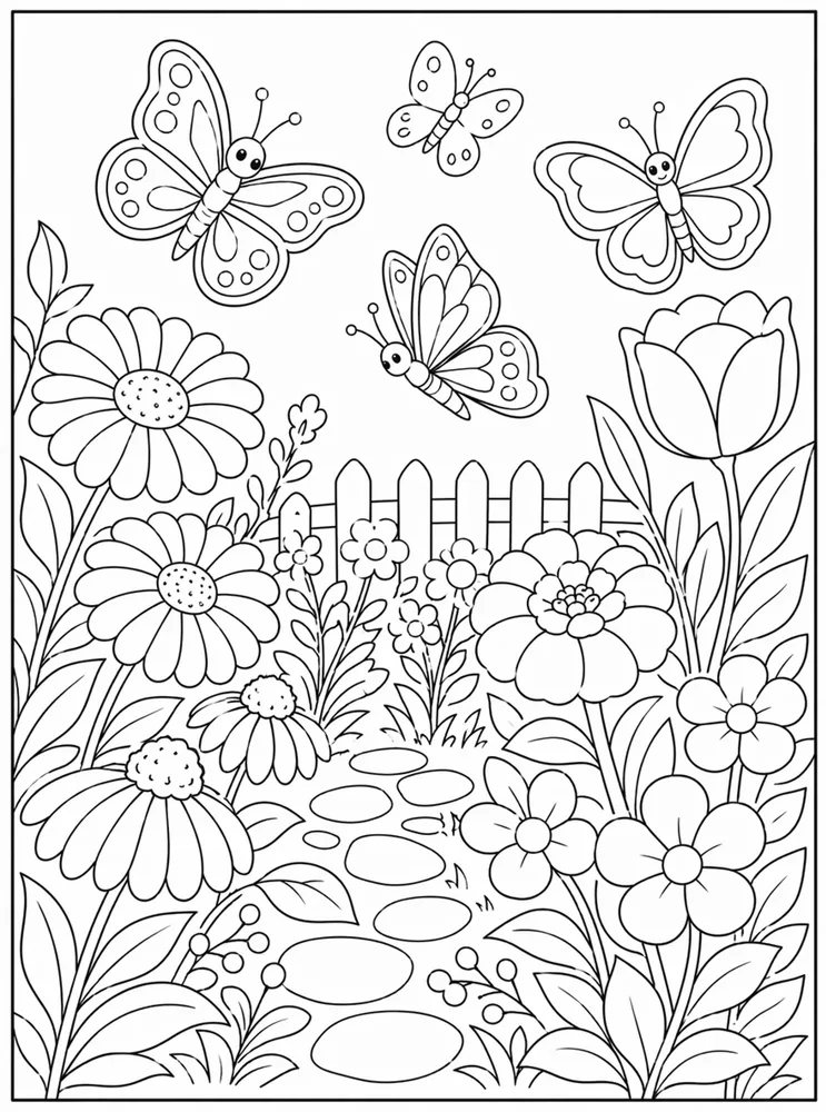 Flower Garden Butterfly Garden coloring page