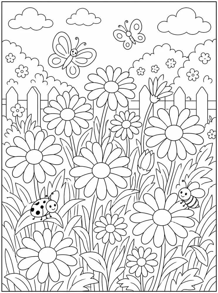 Flower Garden Daisy Patch coloring page