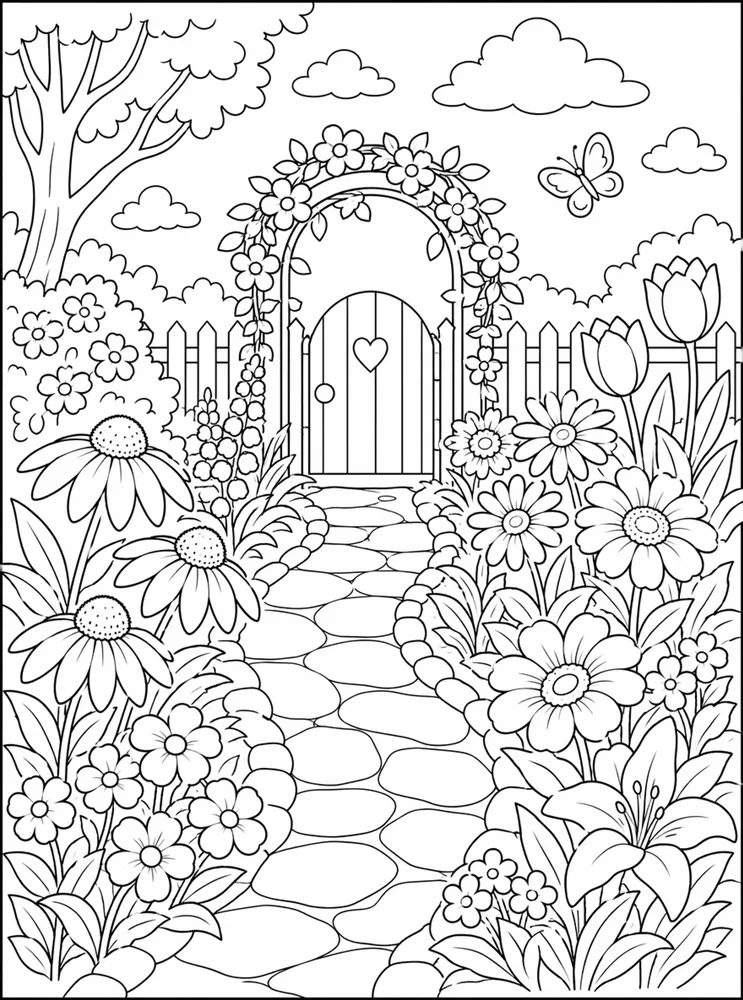 Flower Garden Coloring Pages preview: Flower Garden Garden Path coloring page