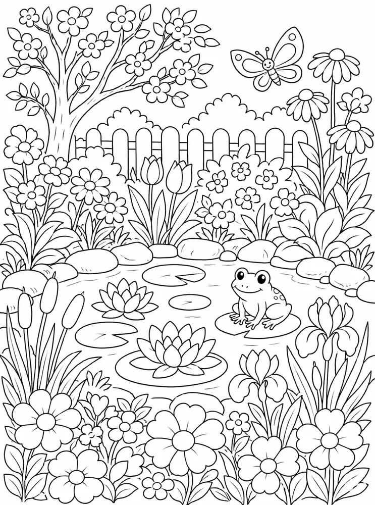 Flower Garden Pond Flowers coloring page