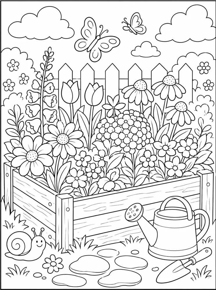 Flower Garden Raised Bed coloring page