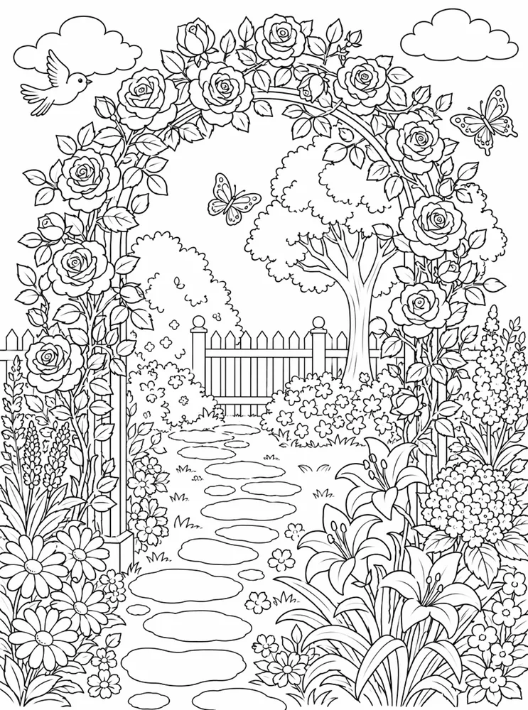 Flower Garden Rose Arch coloring page