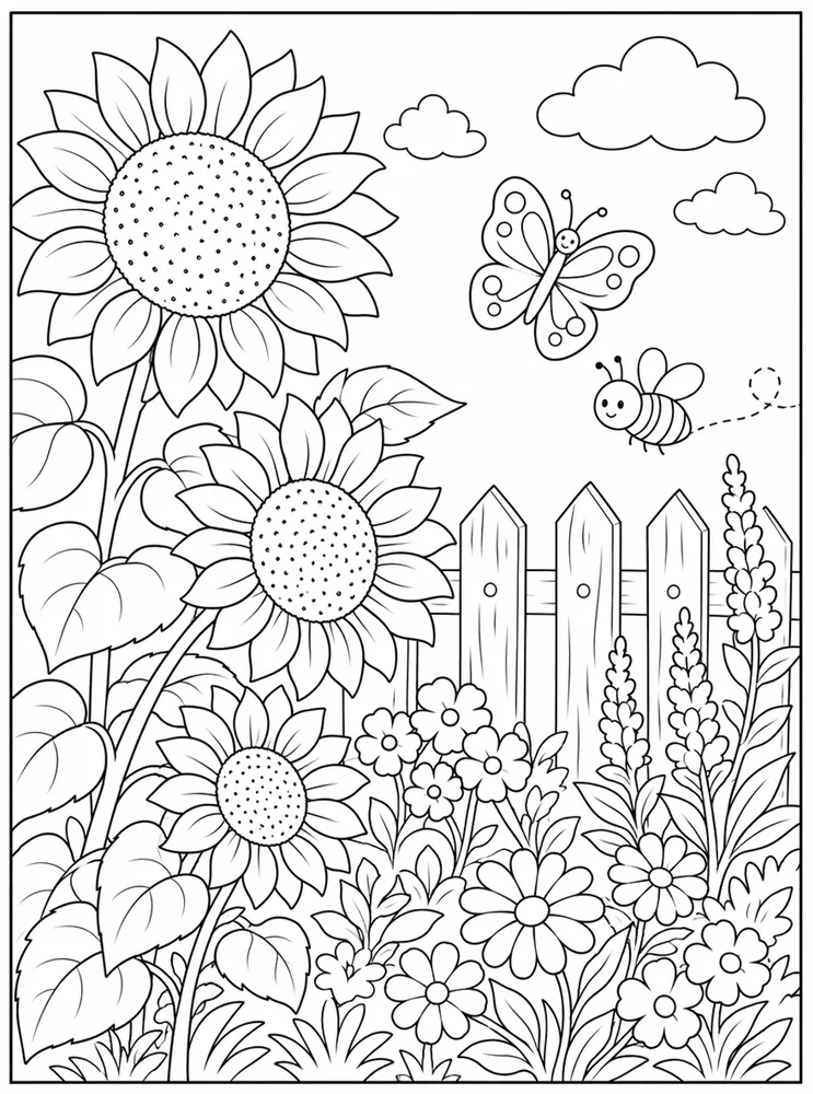 Flower Garden Sunflower Corner coloring page