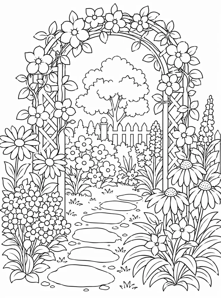 Flower Garden Trellis Garden coloring page