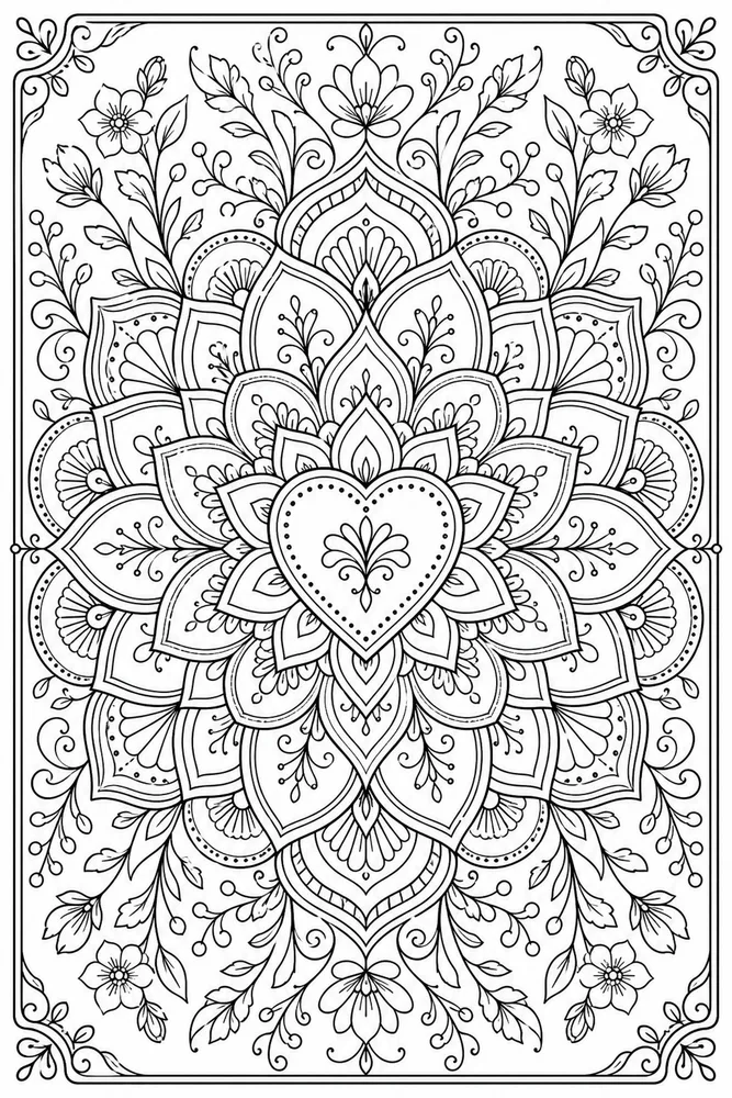 Flower Mandala Heart Petal Mandala coloring page