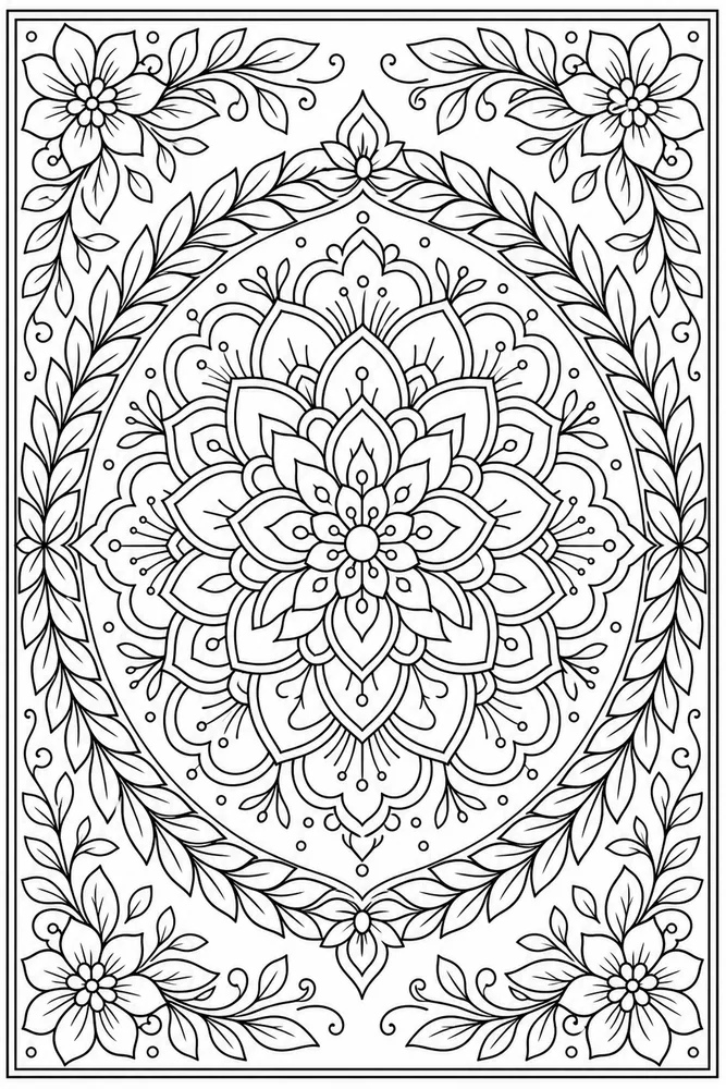 Flower Mandala Leaf Ring coloring page