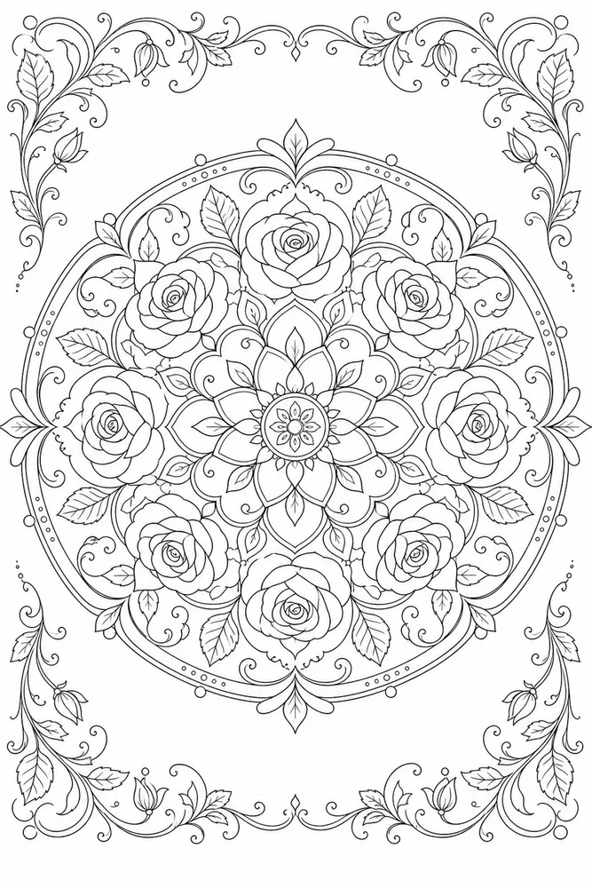 Flower Mandala Rose Circle coloring page