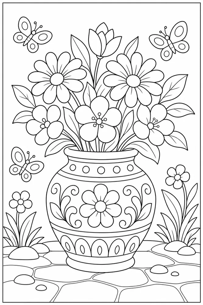 Flower Pot Decorated Vase coloring page