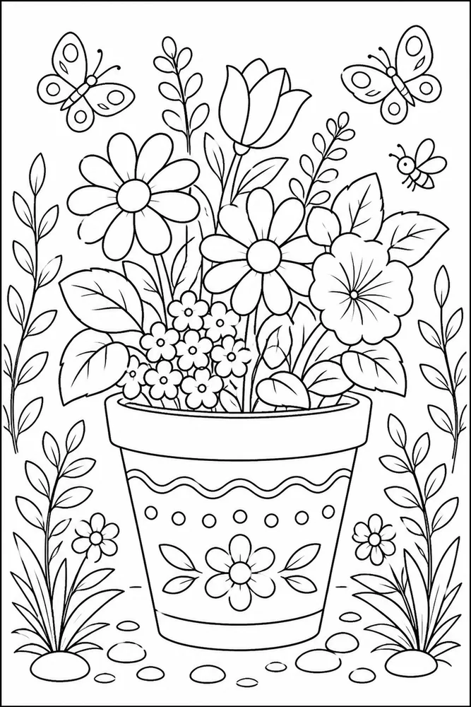 Flower Pot Coloring Pages preview: Flower Pot Terracotta Pot coloring page