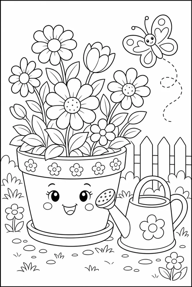 Flower Pot Watering Pot coloring page