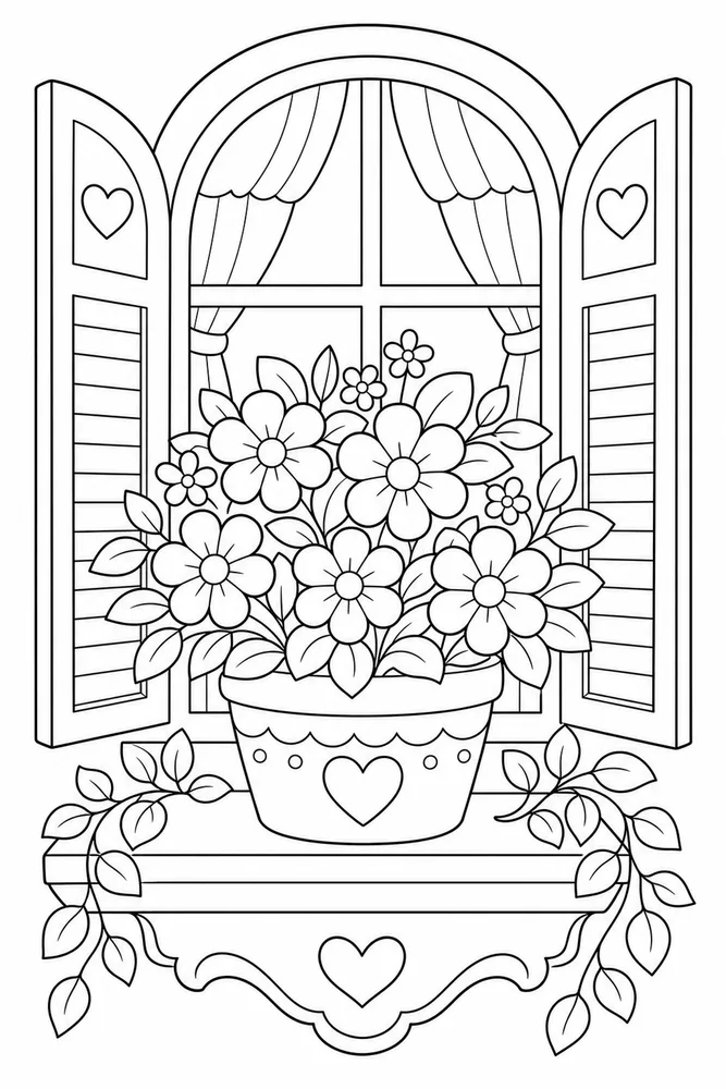 Flower Pot Window Pot coloring page