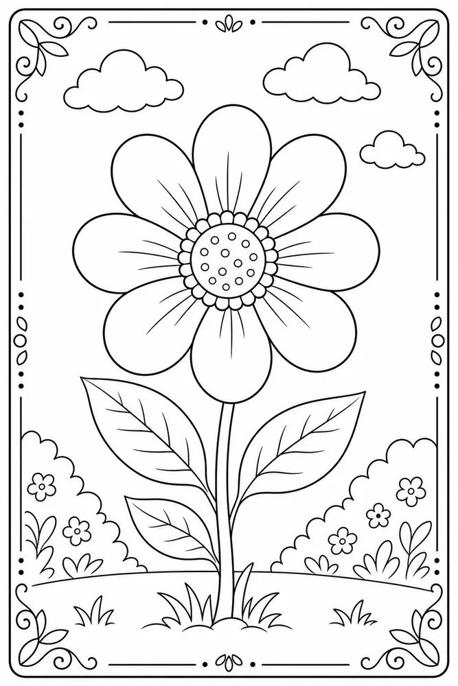 Single Flower printable flower coloring page for kids
