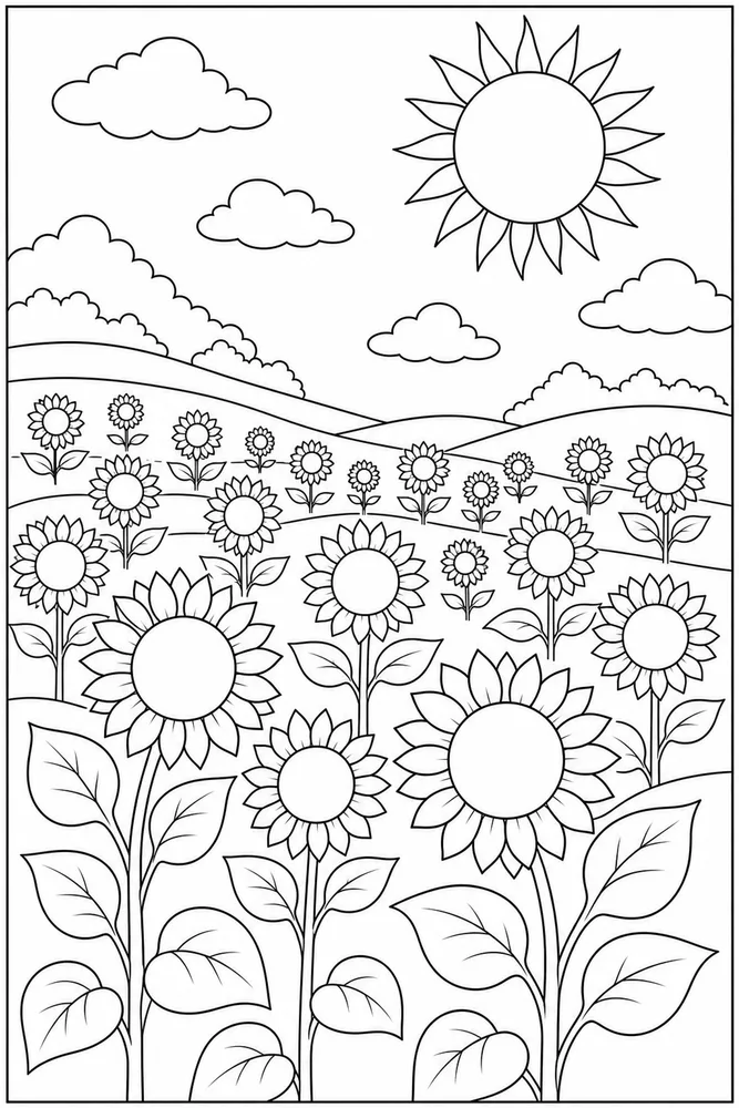 Flower Sunflower Field coloring page