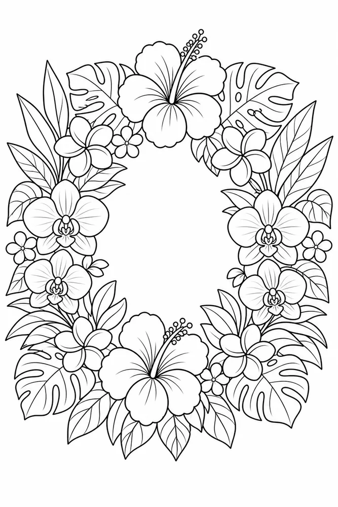 Hawaiian Flower Wreath coloring page