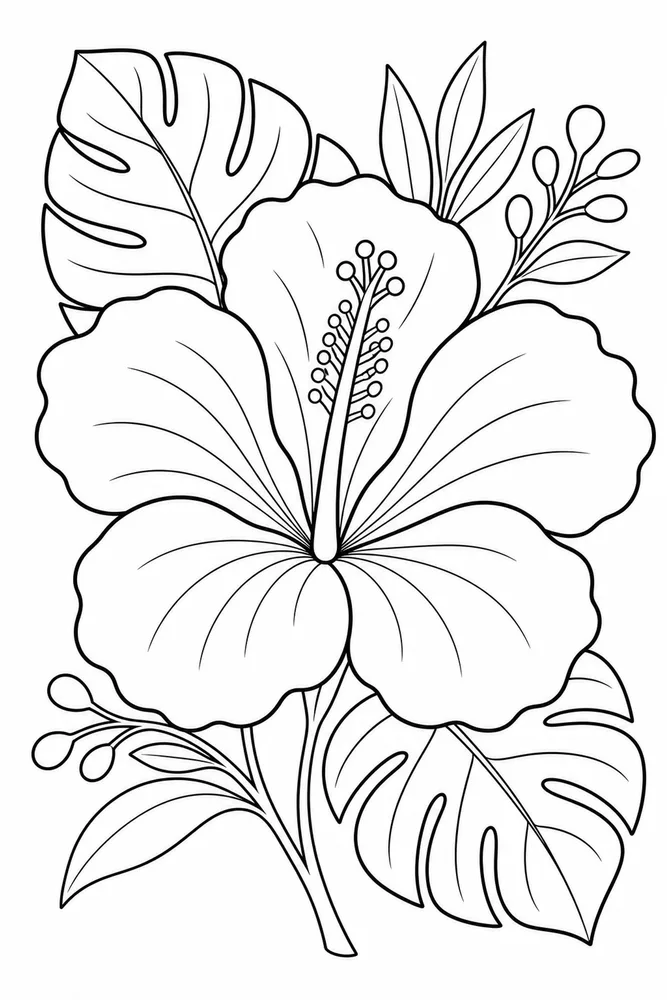 Hawaiian Flower Large Tropical Bloom coloring page
