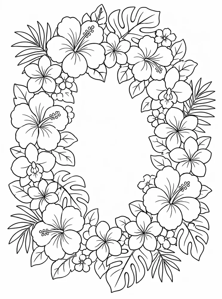 Hawaiian Flower Lei Flowers No Person coloring page