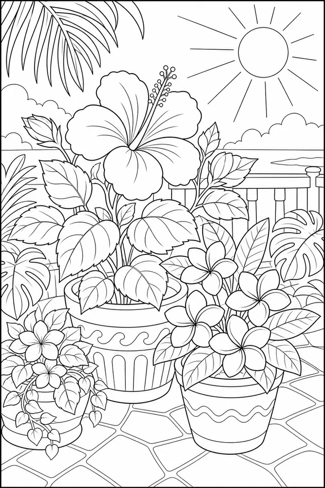 Hawaiian Flower Sunny Patio Flowers coloring page
