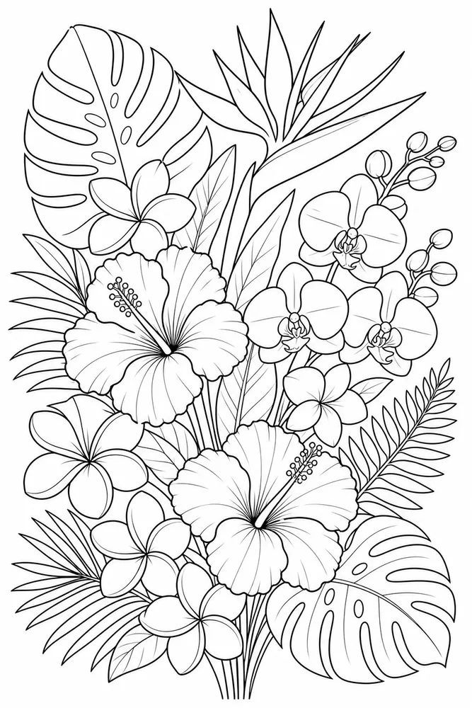 Hawaiian Flower Tropical Bouquet coloring page