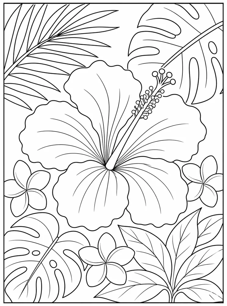 Hawaiian Flower Coloring Pages preview: Hawaiian Flower Tropical Hibiscus coloring page
