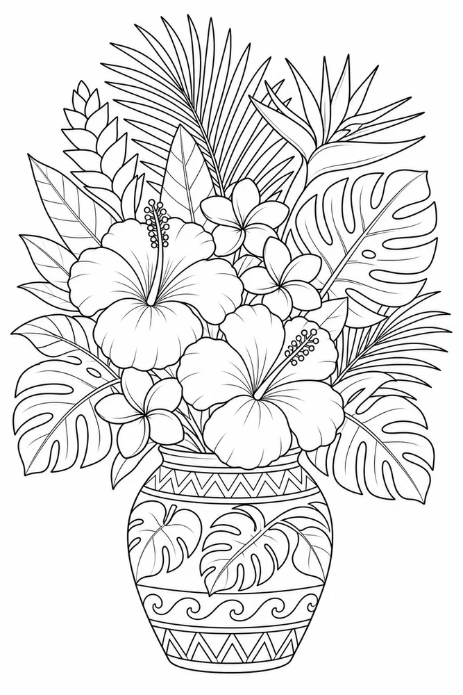 Hawaiian Flower Tropical Vase coloring page