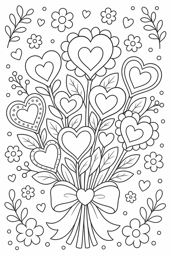 Heart Flower Bouquet Heart coloring page