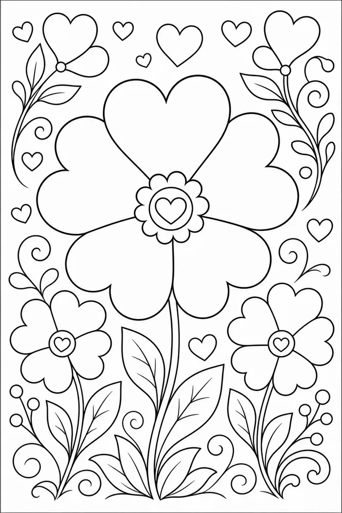 Heart Flower Detailed Heart Petals coloring page