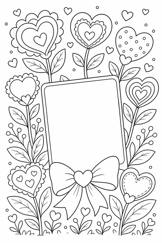 Heart Flower Card Blank coloring page
