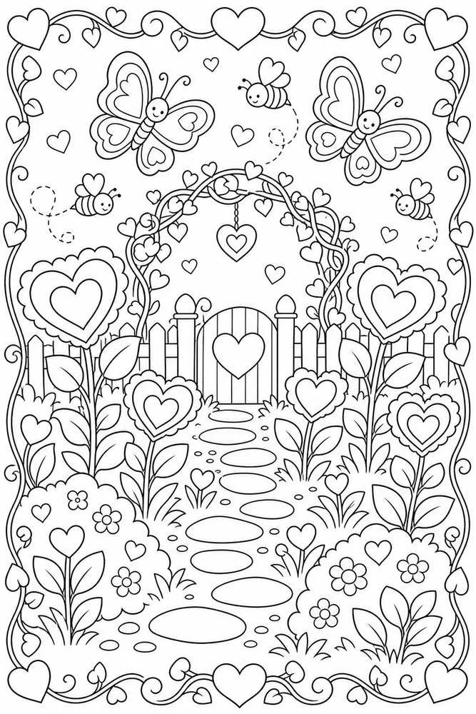 Heart Flower Garden Hearts coloring page