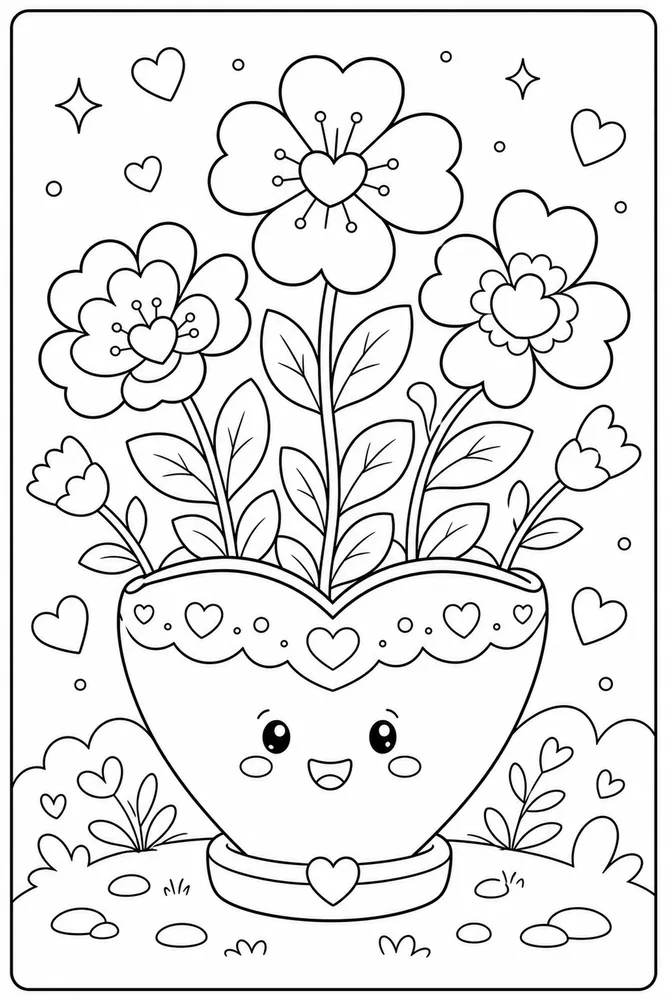 Heart Flower Heart Flower Pot coloring page