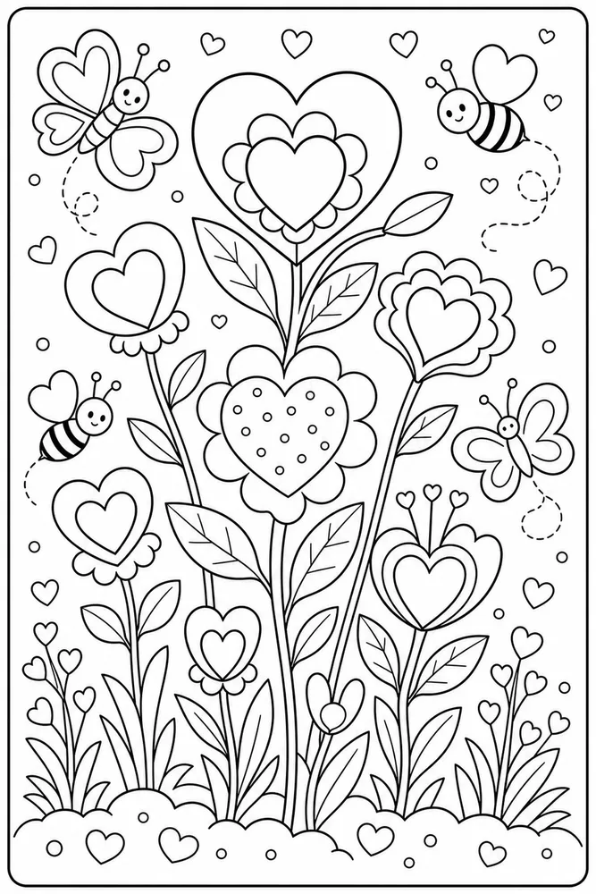 Heart Flower Coloring Pages preview: Heart Flower Heart Shaped Petals coloring page